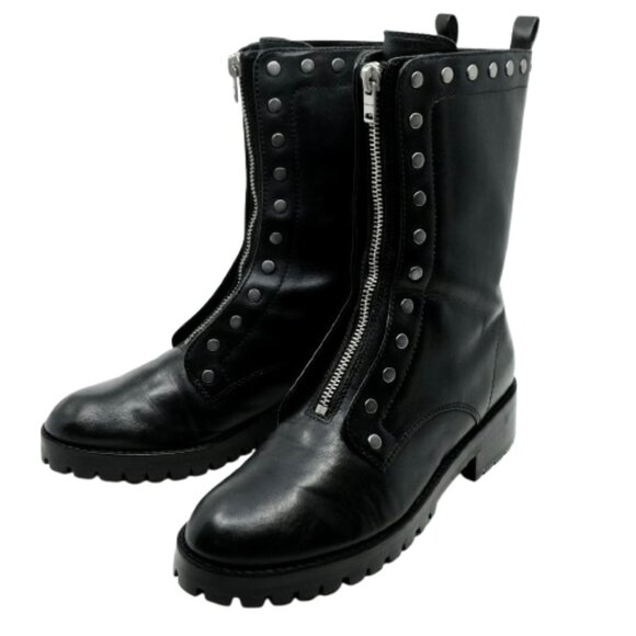 COACH~Lara~Women's BLACK LEATHER STUDDED ZIP UP ANKLE MOTO BOOTS SIZE 8 - Picture 1 of 8